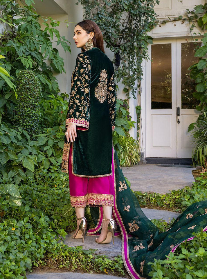 3 Piece Stitched Velvet Designer Suit - Ready To Wear