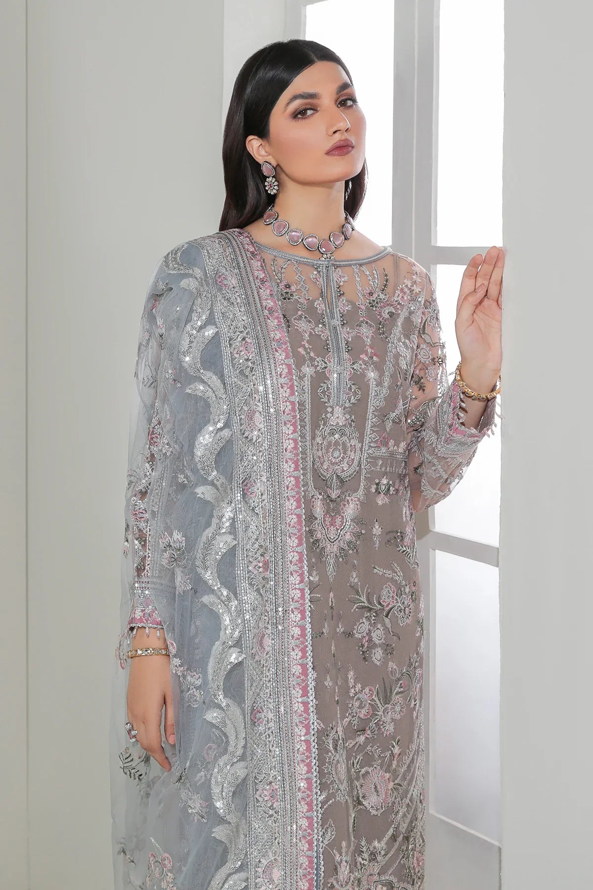 Designer Suit Baroque Chantelle Embroidered Net 3PC Ready To Wear
