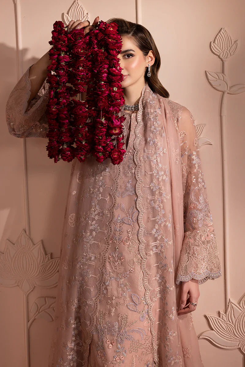 Designer Chiffon Formal Suit: Blush Petal Embroidery Ready To Wear