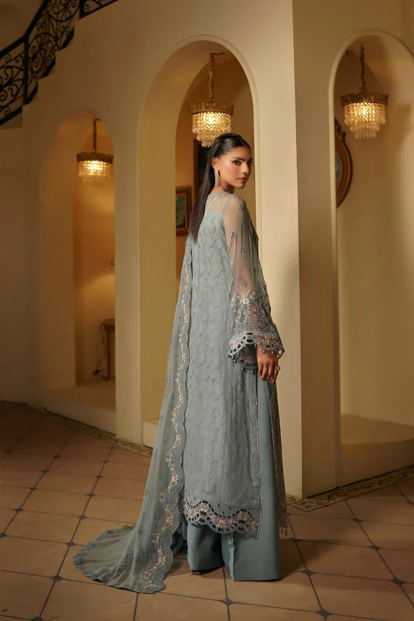 Grey Heavily Embroidered Chiffon Formal 3-Piece Suit Ready To Wear