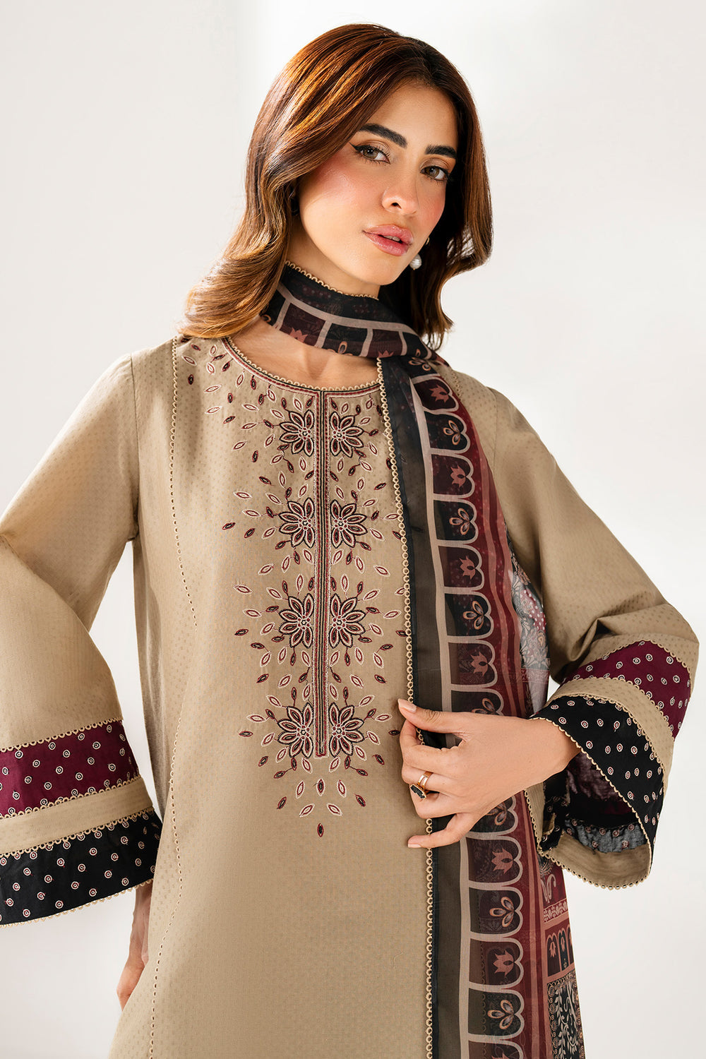 3 Piece Stitched Dhanak Suit - Ready To Wear