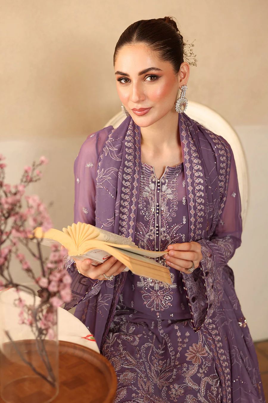 3 Piece Stitched Embroidered Chiffon Dress - Ready To Wear