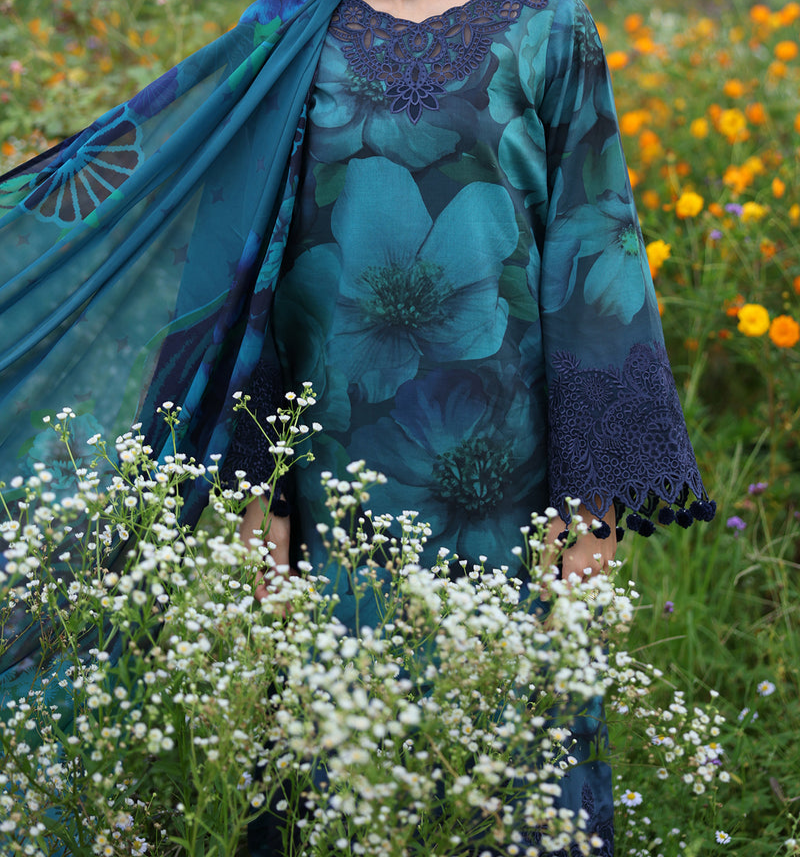 3 Piece Stitched Lawn Suit - Ready To Wear